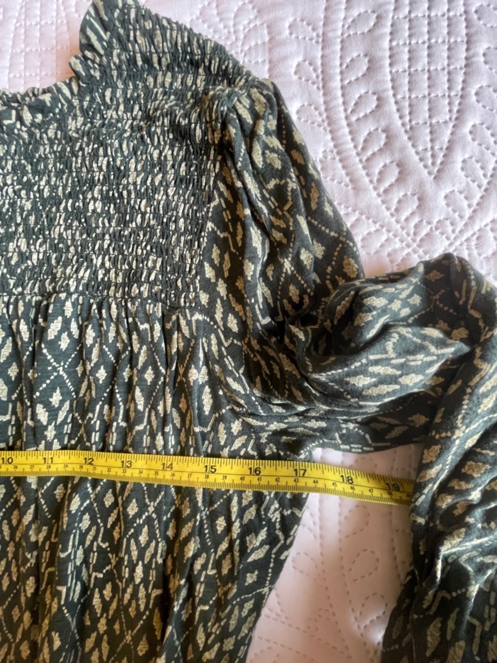 Wonderly Olive and Cream Smocked Yoke Long Sleeve Blouse - Picture 9 of 11